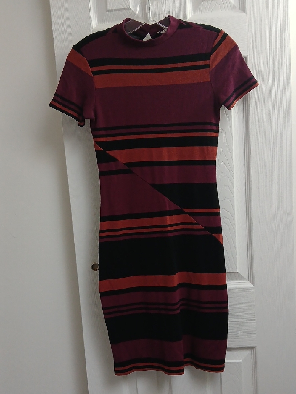 Abercrombie & Fitch 90s Style Striped Short-Sleeve High Collar‎ Bodycon Dress